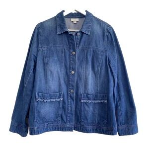 J. Jill Jeans Jacket Western Fringe Denim Medium Coastal Cowgirl